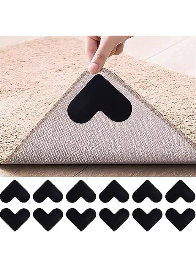 وسادة تثبيت السجاد 12 مانعة للانزلاق قابلة للغسل قابلة للإزالة شريط لاصق للسجاد للأرضيات الخشبية والأرضيات البلاط والسجاد وسادات الأرضيات الجدران سوداء - Image 1
