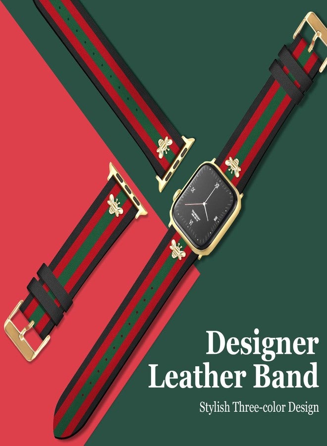 MOINSPIRE Designer Leather Bands with Charms Compatible with Apple Watch Band 42mm(S3/2/1) 44mm 45mm 46mm 49mm Women Men Genuine Leather Elegant Strap for iWatch Series 11/10/9/8/7/6/5/3/2/1/SE/Ultra - Image 3