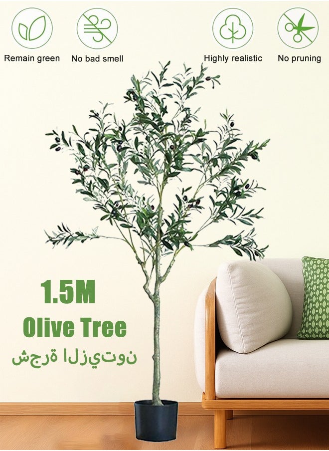 Generic Artificial Olive Tree 150cm Faux Olive Silk Tree with Planter  Fruits Durable  Maintenance-Free Fake Potted Large Artificial Tree for Home Office Shop Exhibition Celebration Decoration  - Image 1