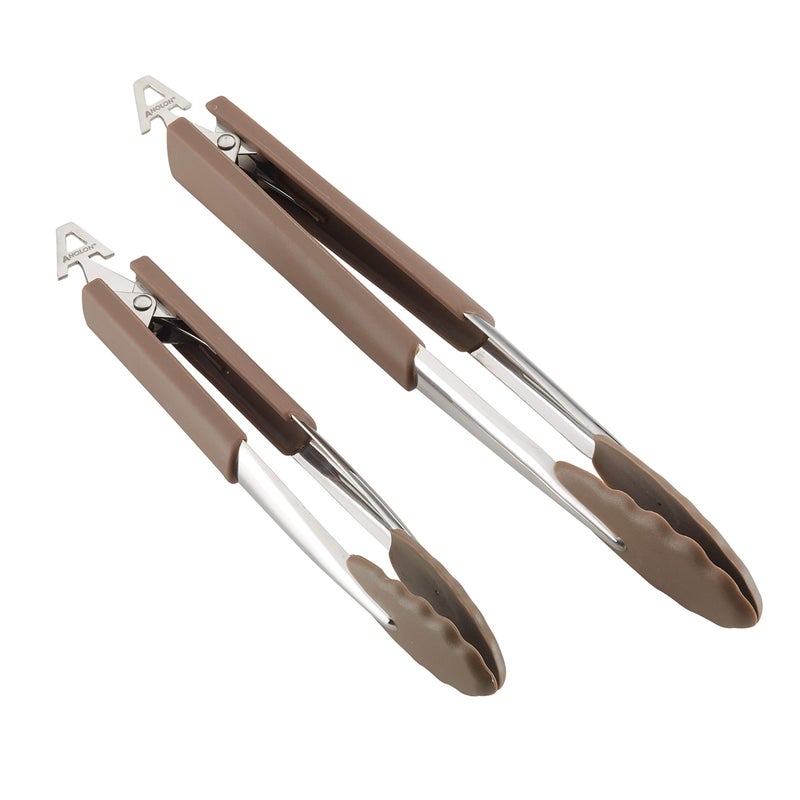Anolon Anolon SureGrip Dishwasher Safe Nonstick Locking Cooking Tongs SetSalad Serving Tools 9 Inch and 12 Inch Bronze Brown 