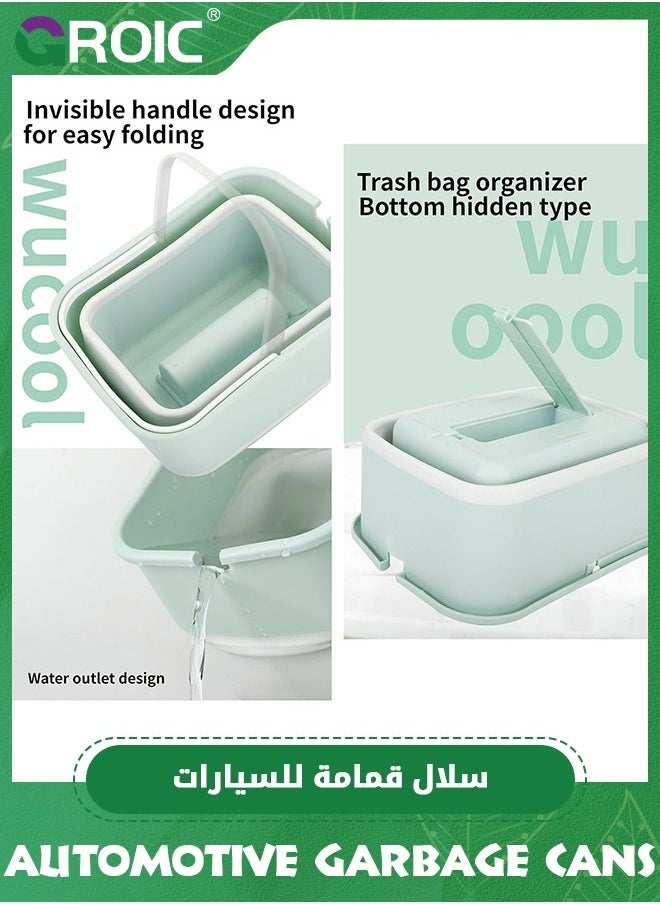 GROIC Green Car Trash Can with Lid, Mini Auto Garbage Can Leakproof Vehicle Trash Bin Fits Cup Holder in Console or Door for Automotive Car, Home, Office, Kitchen, Dinning Room  - Image 2