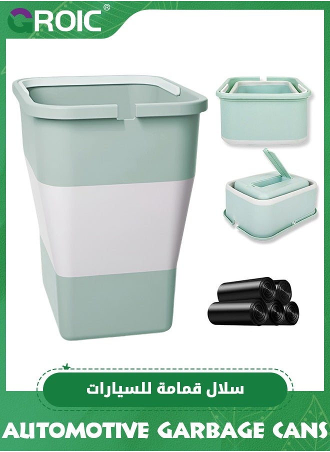 GROIC Green Car Trash Can with Lid, Mini Auto Garbage Can Leakproof Vehicle Trash Bin Fits Cup Holder in Console or Door for Automotive Car, Home, Office, Kitchen, Dinning Room  - Image 1