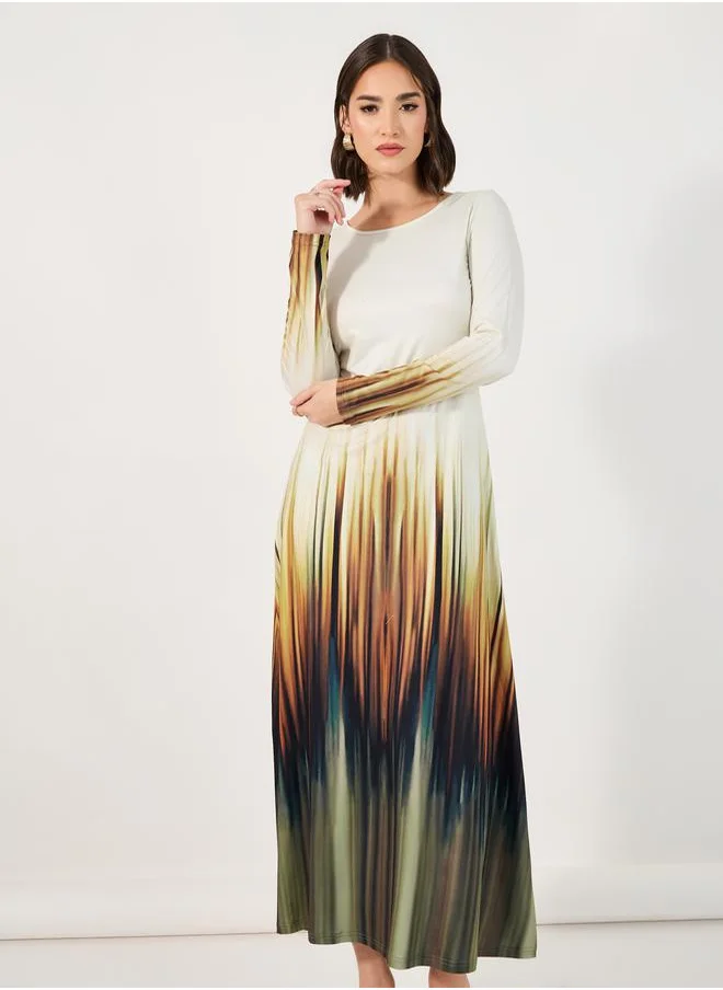 Styli Tie & Dye Print A-Line Maxi Dress