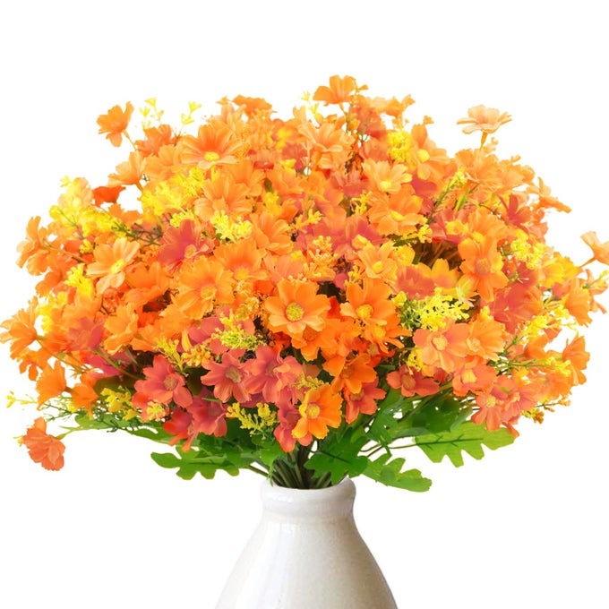 6PCS ARTIFICIAL FAKE FALL FLOWERS FOR OUTSIDE DAISY MUMS FLOWERS UV RESISTANT NO FADE FOR INDOOR HOME OFFICE HANGING PLANTER WEDDING DIY GARDEN PORCH THANKSGIVING DCOR ORANGE