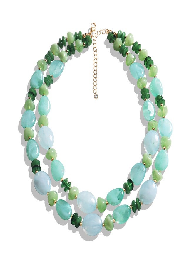 Concise Royal Green Irregular Bead Necklace for Women Two Layer Acrylic Statement Necklace 16+18 Inch with Extender Chain, Gift for Mom Wife Grandmother - Image 1