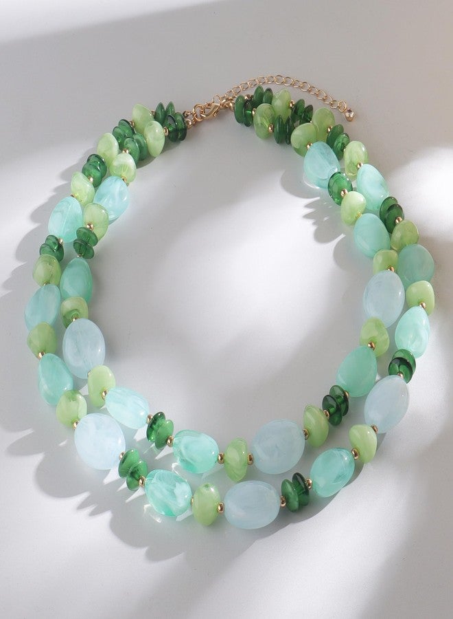 Concise Royal Green Irregular Bead Necklace for Women Two Layer Acrylic Statement Necklace 16+18 Inch with Extender Chain, Gift for Mom Wife Grandmother - Image 4