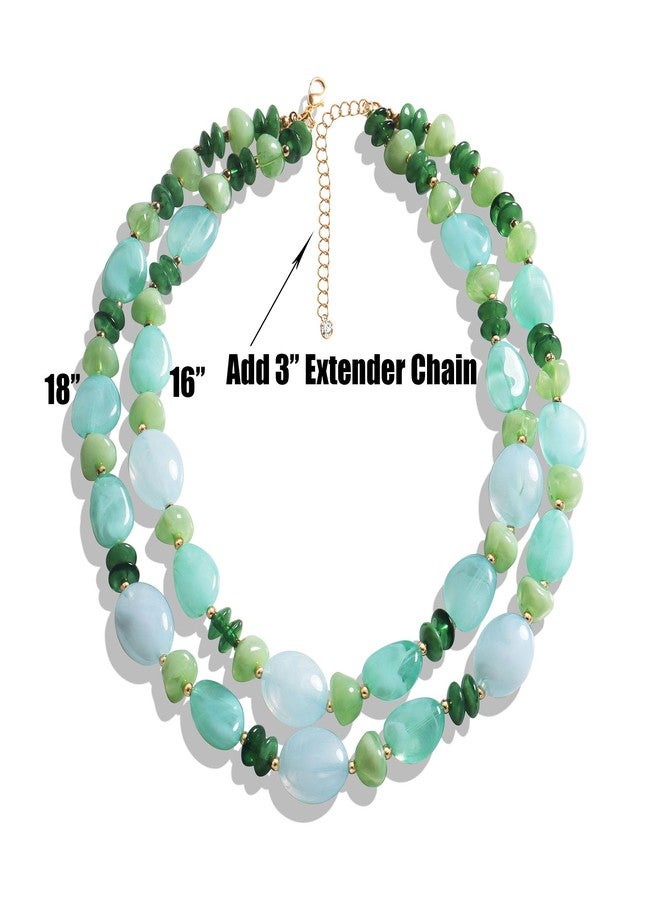 Concise Royal Green Irregular Bead Necklace for Women Two Layer Acrylic Statement Necklace 16+18 Inch with Extender Chain, Gift for Mom Wife Grandmother - Image 5