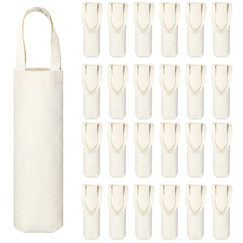 Hoolerry 24 Pcs Canvas Wine Bag with Handle 12 Inch Burlap Sublimation Blank Bottle Gift Tote Reusable Washable Wine Carrier Tote Purse Carrier for Travel Weddings Christmas Holiday Birthdays Party - Image 1