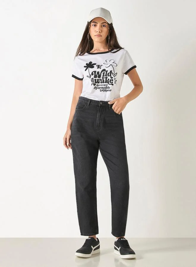 Lee Cooper  Lee Cooper Embroidered Round Neck Cotton T-shirt with Short Sleeves for Women | Best Price UAE