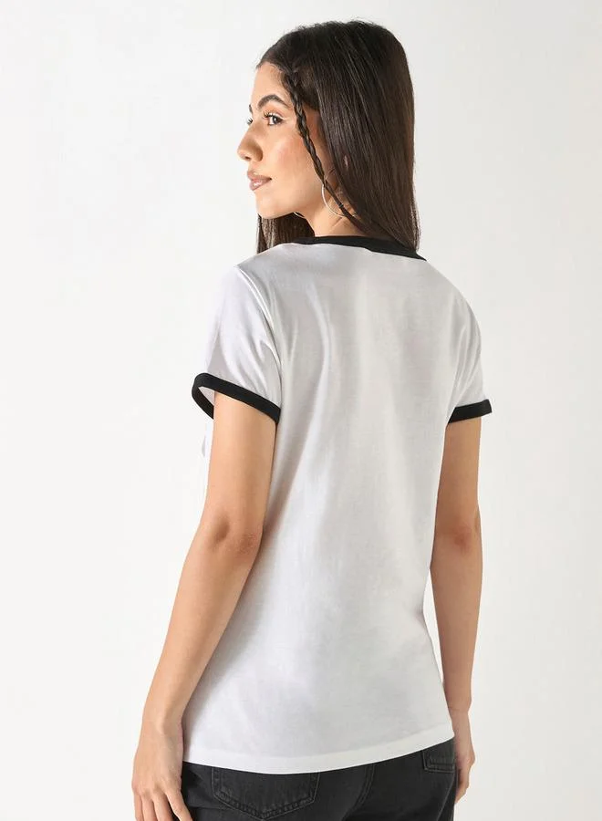 Lee Cooper  Lee Cooper Embroidered Round Neck Cotton T-shirt with Short Sleeves for Women | Best Price UAE