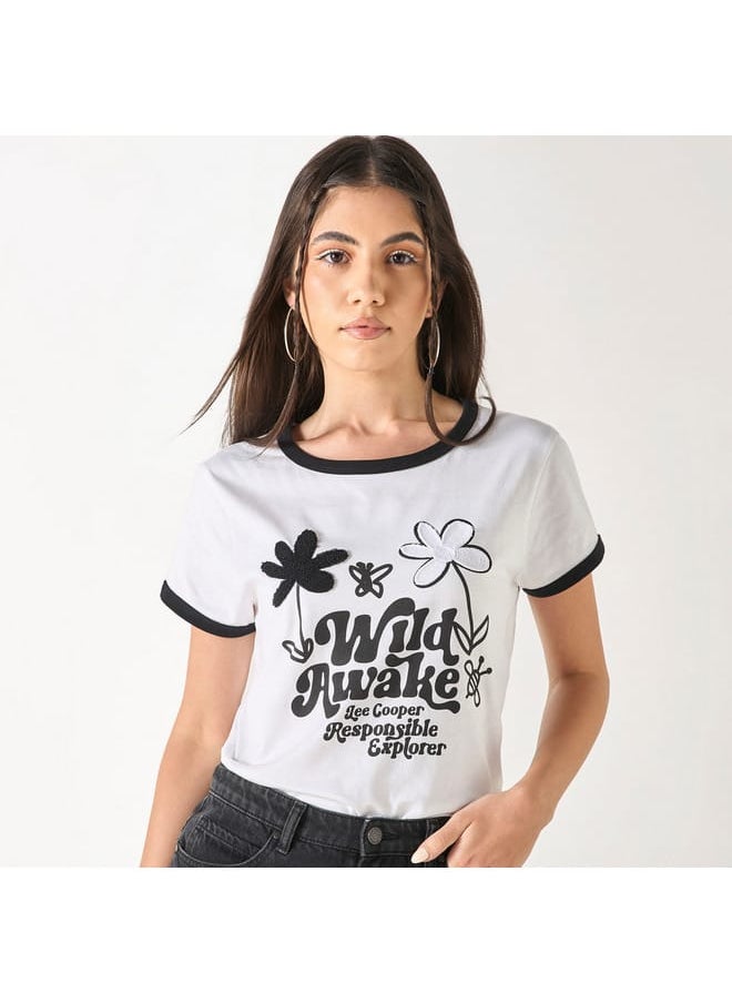 Lee Cooper Lee Cooper Embroidered Round Neck T-shirt with Short Sleeves  - Image 1