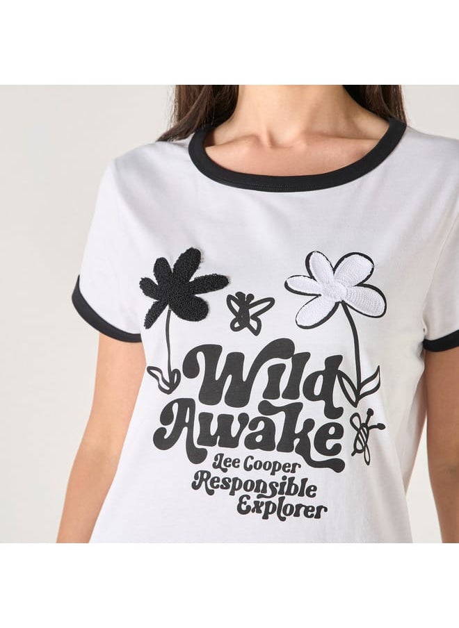 Lee Cooper Lee Cooper Embroidered Round Neck T-shirt with Short Sleeves  - Image 4
