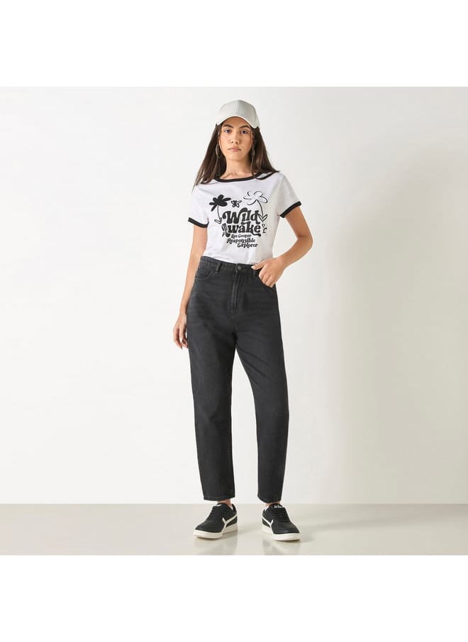 Lee Cooper Lee Cooper Embroidered Round Neck T-shirt with Short Sleeves  - Image 2