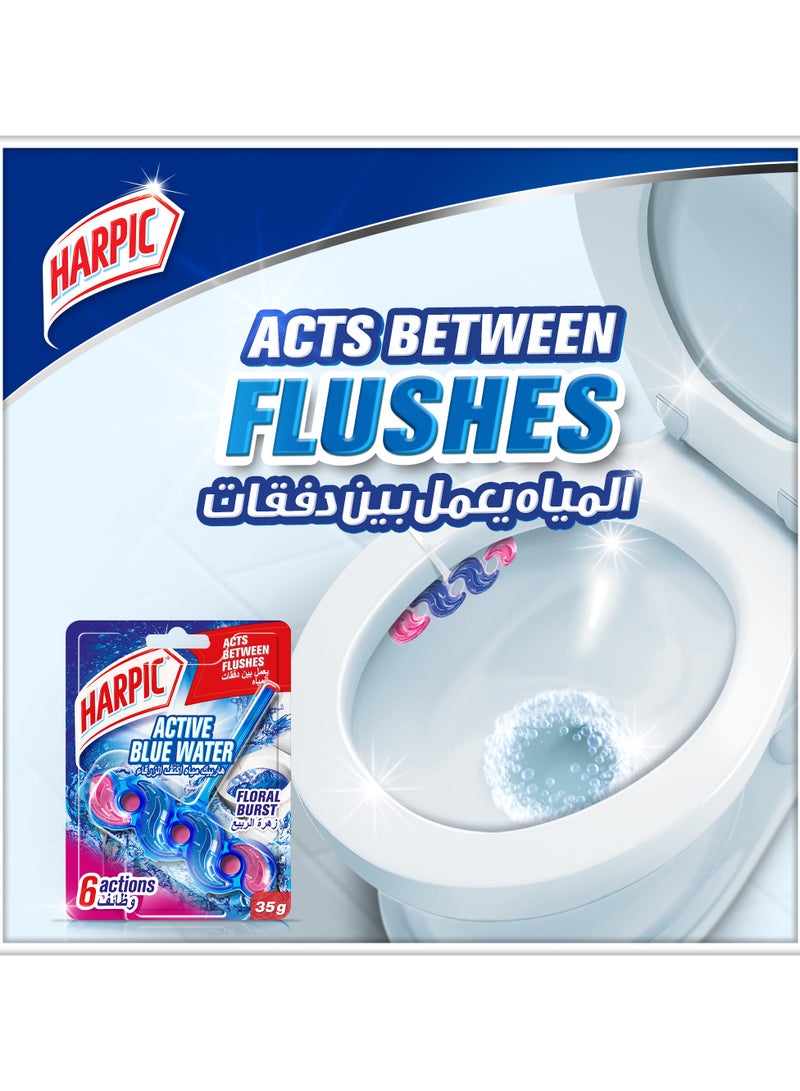 Harpic Active Blue Water Toilet Cleaner Rim Block Floral Burst Scent 35g - Image 2