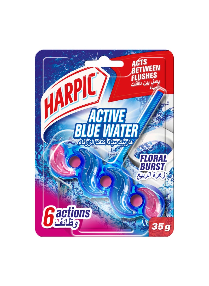 Harpic Active Blue Water Toilet Cleaner Rim Block Floral Burst Scent 35g - Image 1