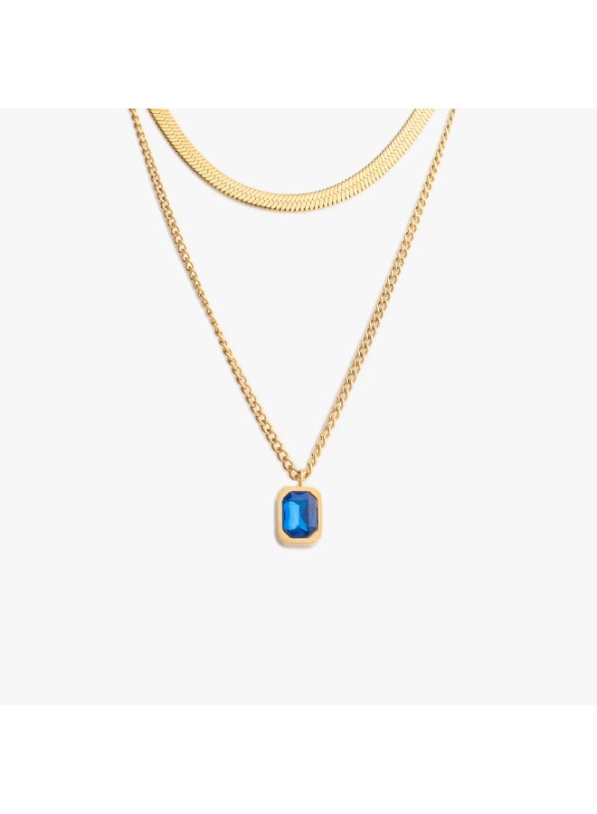Trendy Layered Blue Pendant Necklace for Women – Multi-Layered Gold-Plated Chain with Blue Accents, Stylish  Jewelry for Everyday & Special Occasions - Image 1
