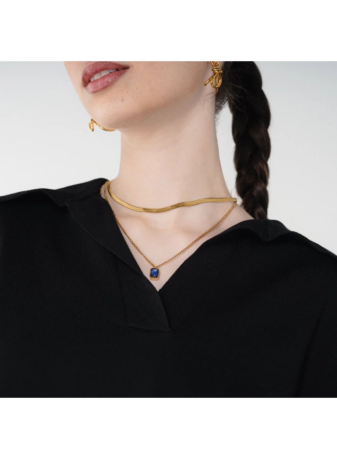 Trendy Layered Blue Pendant Necklace for Women – Multi-Layered Gold-Plated Chain with Blue Accents, Stylish  Jewelry for Everyday & Special Occasions - Image 3
