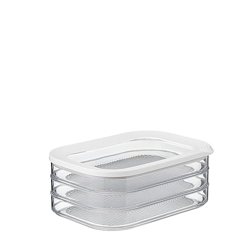 Mepal Modula Rounded Food Storage Box with Lid Set of 3 Ideal for Cold Cuts Cheese and More Stackable design Transparent Framed Lid BPAFree Nordic White 17oz500ml