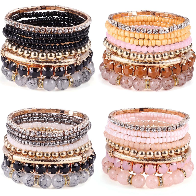 MILACOLATO 4 Sets Bohemian Bracelet Sets for Women Multi-Color Bohemian Stackable Stretch Natural Stone Beaded Bracelets Layered Adjustable Boho Bracelets Jewelry Set, Style B - Image 1