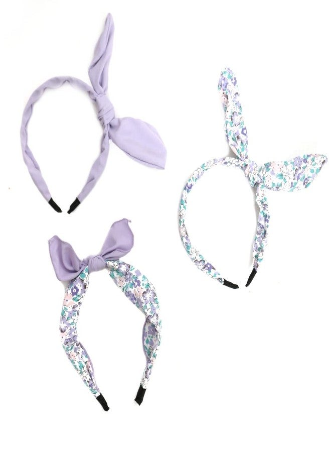 Yellow Bee Set of 3 Printed and Solid Hair Bands for Girls - Purple - Image 1