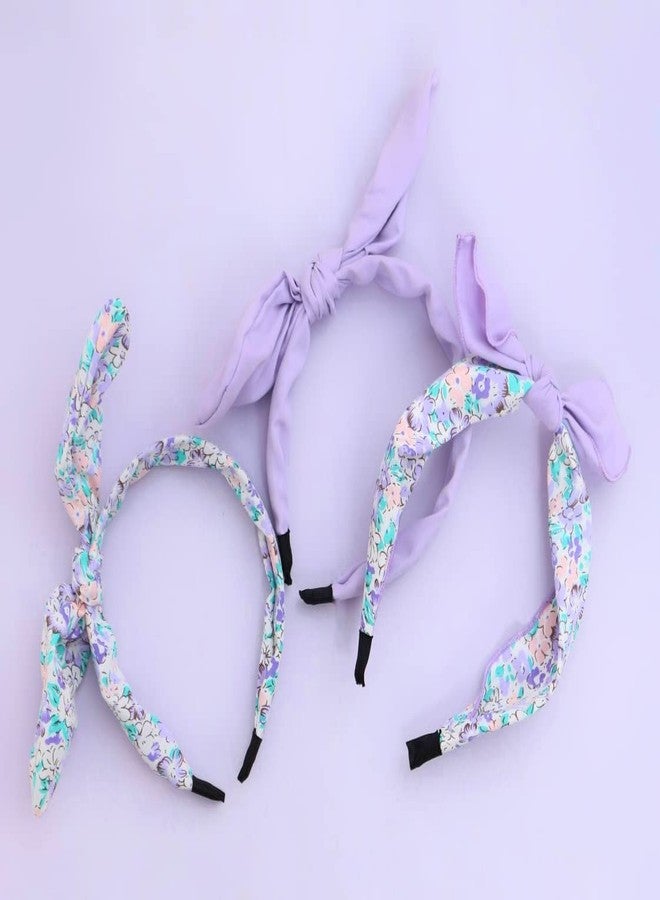 Yellow Bee Set of 3 Printed and Solid Hair Bands for Girls - Purple - Image 3