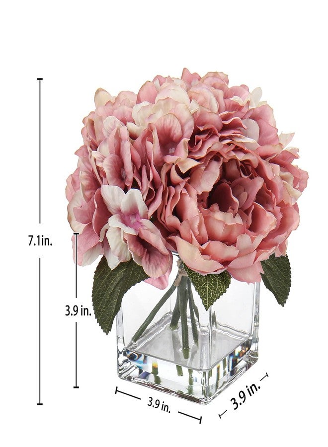 DILATATA Pink Fake Flowers with Vase Hydrangea Artificial Flowers in Vase Peony Faux Flowers in Vase Rose Silk Flowers Peonies Floral Arrangements Artificial with Vase for Home Office Table Shelf Decoration - Image 2