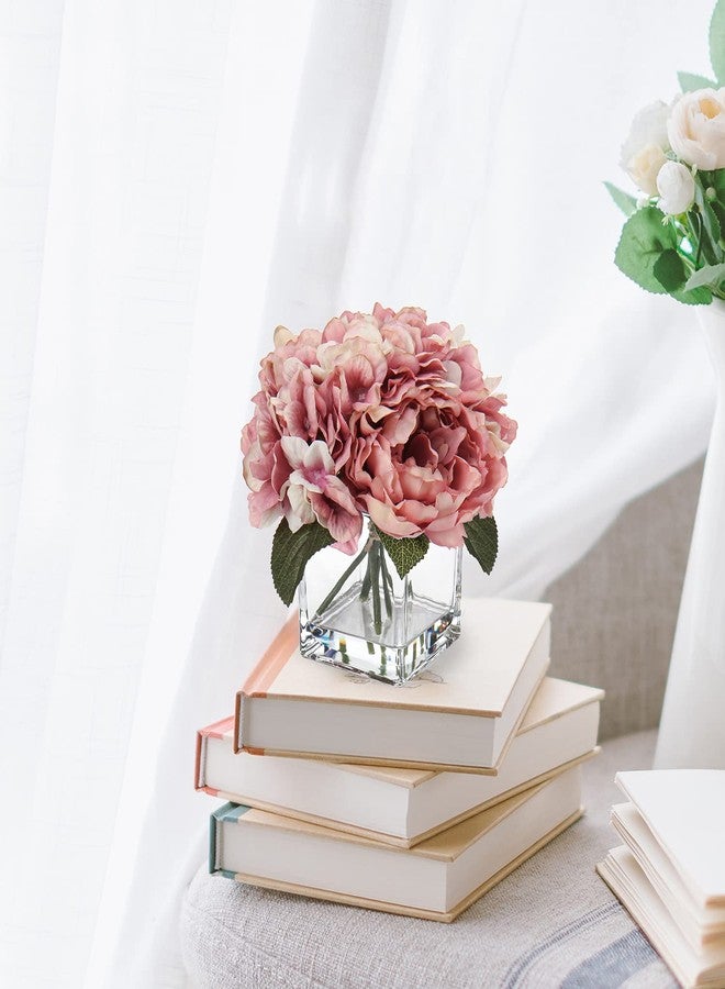 DILATATA Pink Fake Flowers with Vase Hydrangea Artificial Flowers in Vase Peony Faux Flowers in Vase Rose Silk Flowers Peonies Floral Arrangements Artificial with Vase for Home Office Table Shelf Decoration - Image 4