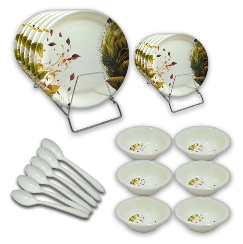 Inpro Every Occasion Covered:- 24-Piece Melamine Dinner Set Contains 6 Full Plates, 6 Half Plates, 6 Bowls and 6 Spoons Perfect for Dinning. - Image 3