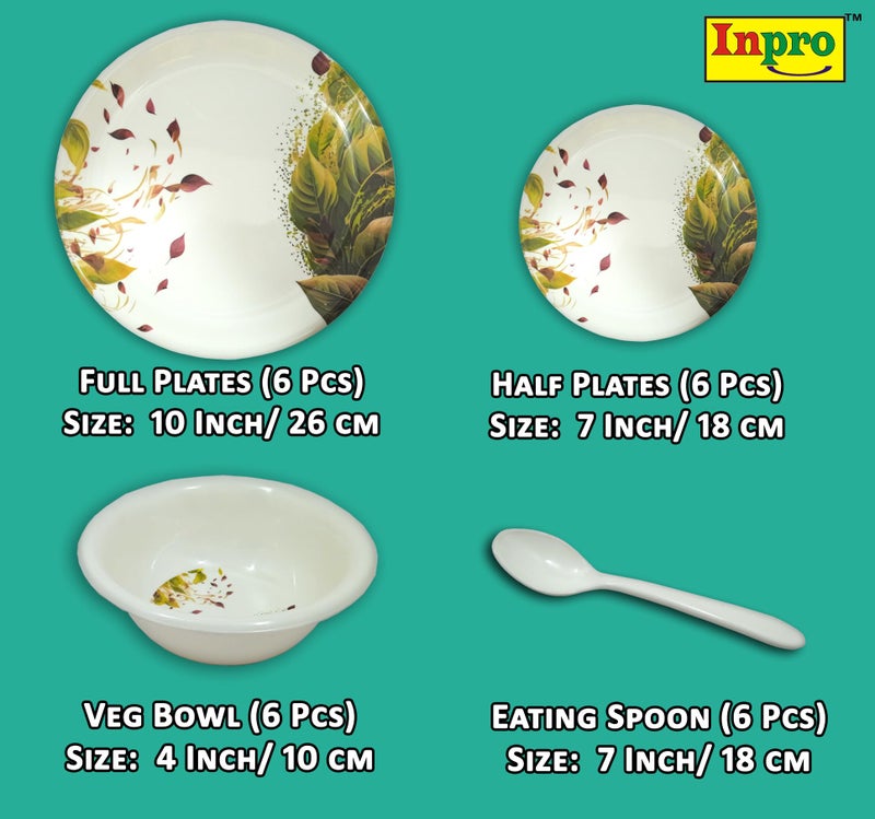 Inpro Every Occasion Covered:- 24-Piece Melamine Dinner Set Contains 6 Full Plates, 6 Half Plates, 6 Bowls and 6 Spoons Perfect for Dinning. - Image 2