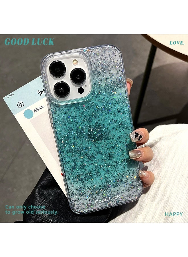 NIBEMINENT Gradient Glitter Protective TPU Case Cover For iPhone 15, Good Luck Green