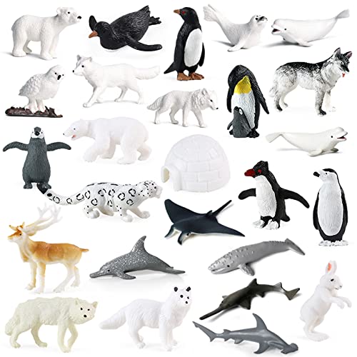 RCOMG 26pcs Arctic Animal Figurines Realistic Polar Animal Figures with Polar Bear Caribou Penguin Arctic Wolf Great for Easter Egg Gifts School Projects - Image 1