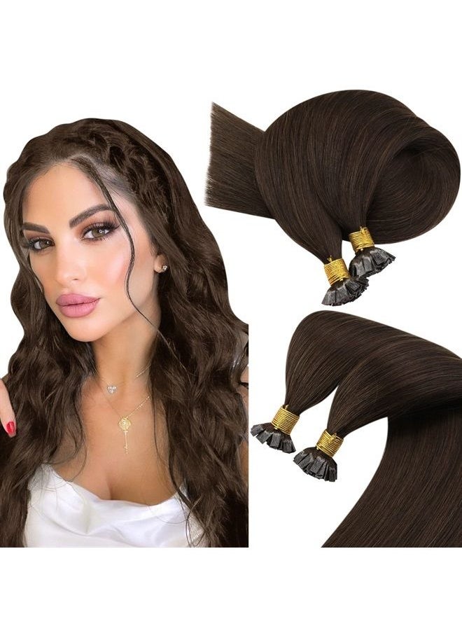 Sunny Hair Sunny Flat Tip Hair Extensions Brown Flat Tips Dark Brown Remy Hair Extensions Darkest Brown Hot Fusion Flat Tip Human Hair Soft Straight Hair 50g/pack 18inch  - Image 1