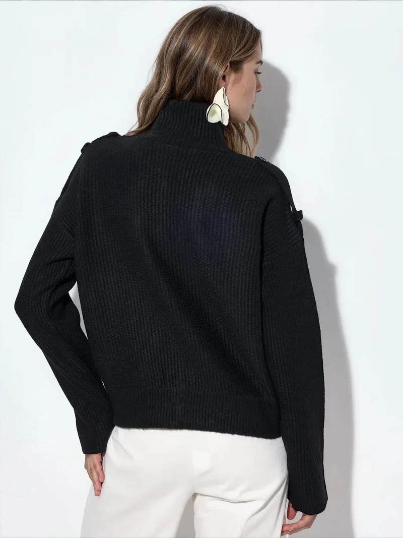 فيورنا VIORNA Ribbed Half-Turtleneck Button Cardigan