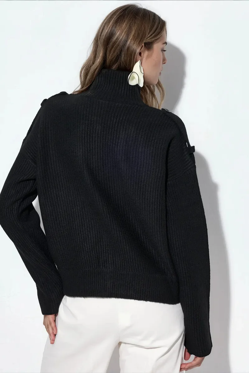 Viorna VIORNA Ribbed Half-Turtleneck Button Cardigan