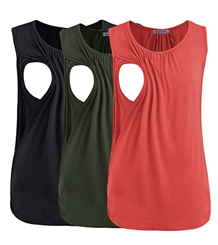Smallshow Womens Maternity Nursing Tank Tops Breastfeeding Clothes 3Pack Medium Army GreenBlackOrange