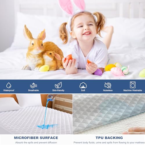 GRT Twin Waterproof Mattress Pad, 100% Waterproof Quilted Fitted Mattress Protector, Noiseless Hollow Cotton Mattress Cover, Fitted 8"-19" Deep, Dust Proof - Image 3
