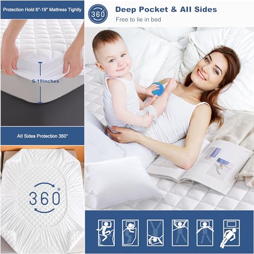 GRT Twin Waterproof Mattress Pad, 100% Waterproof Quilted Fitted Mattress Protector, Noiseless Hollow Cotton Mattress Cover, Fitted 8"-19" Deep, Dust Proof - Image 5
