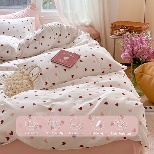 Erwinmu Girls Comforter Set Queen Size - 3 Pieces Red Pink Heart Comforter Bedding Sets for Kids,Queen Bed in a Bag with Heart Comforter and 2 Pillowcases - Image 3