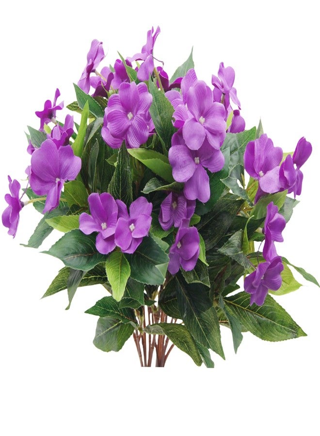 FERIAL 2PCS Artificial Impatiens Bouquet Purple Faux Impatiens Bushes for Outdoors Pot Hanging Basket Porch Patio Lawn Garden Wedding Decoration… - Image 1