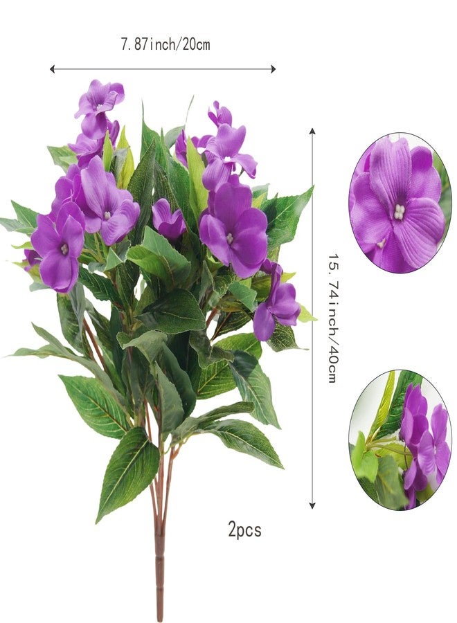 FERIAL 2PCS Artificial Impatiens Bouquet Purple Faux Impatiens Bushes for Outdoors Pot Hanging Basket Porch Patio Lawn Garden Wedding Decoration… - Image 2