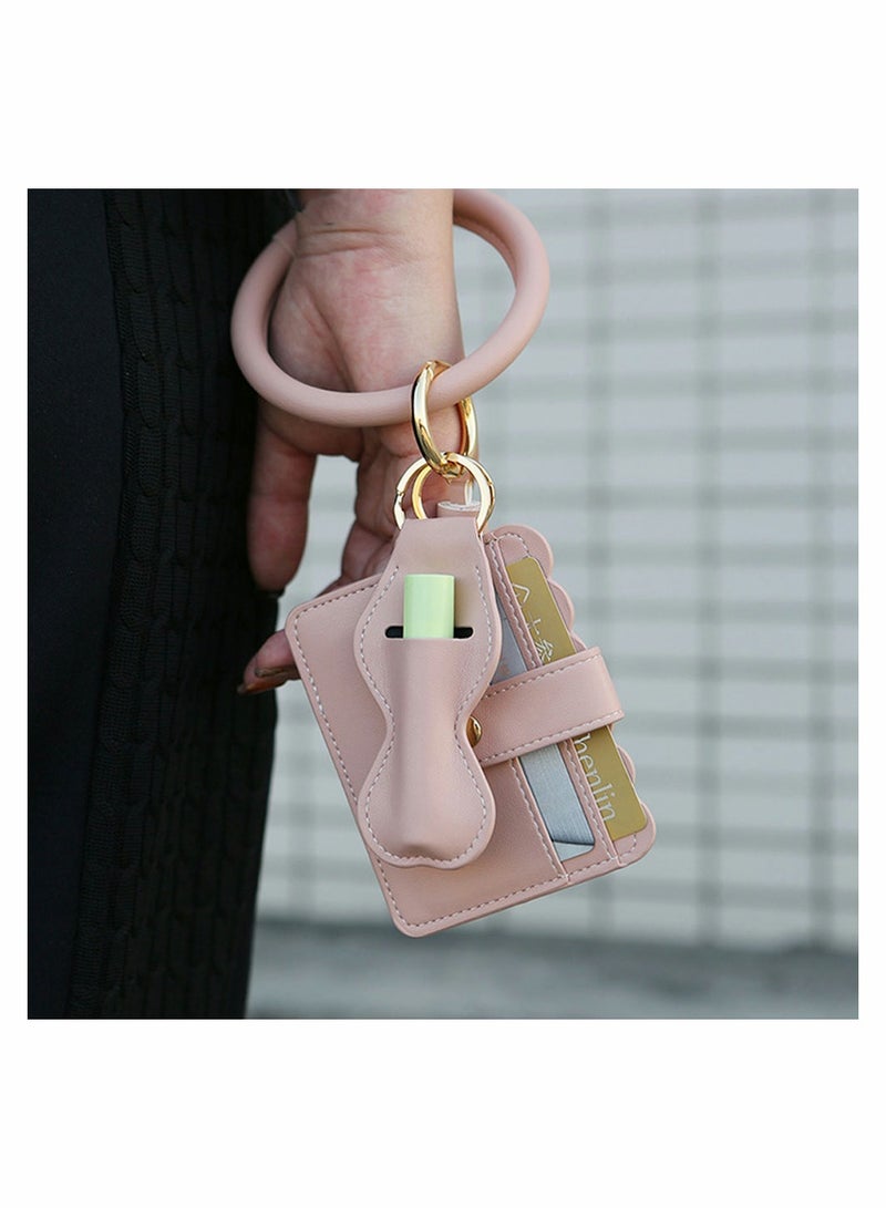 SYOSI Circle Bangle Leather Keychain Wallet ID Card Holder Keyring with Lipstick Wristlet Bracelet Key Ring Chain Tassel Purse Women Girls Free Your Hands  - Image 4