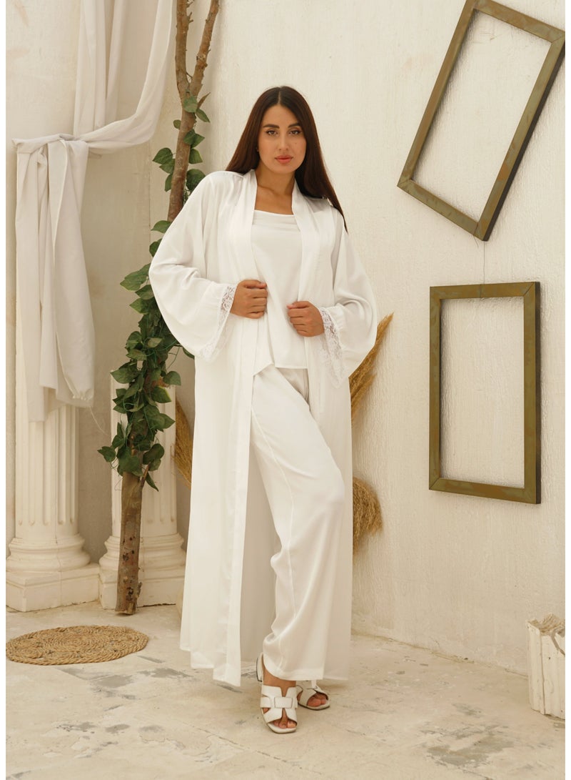 واسان روب ساتان حريري أبيض طويل - Image 1