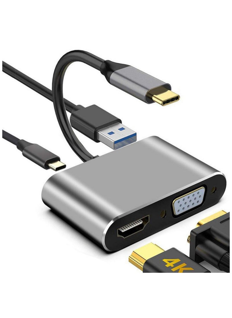 CoomBe 4 in 1 USB C HUB Docking Station, Type C Adapter to 4K HDTV VGA, USB 3.0 PD Fast Charge Splitter for MacBook Notebook Laptop Computer  - Image 1