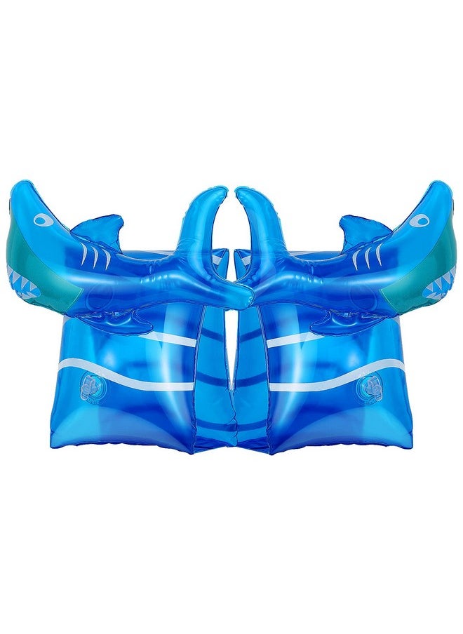 HeySplash - HeySplash Inflatable Armbands for Kids (Aged 3-6), Pool Arm Floatie Sleeves Floater Tube Water Wings Swimming Armlets, Up to 55lbs, Blue Shark - Image 1