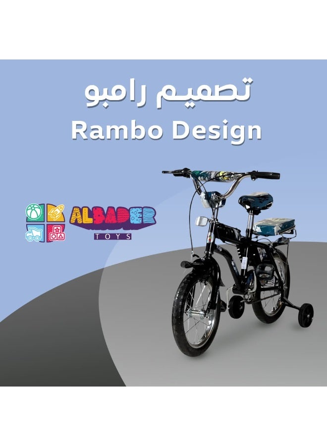 البدر دراجة رامبو فري ستايل للاطفال من البدر مع مقعد قابل للتعديل وعجلات تدريب ذاتية الاضاءة مقاس 14 انش للاطفال بعمر 5-9 سنوات مع مقعد خلفي للراكب وفرامل يدوية - Image 2