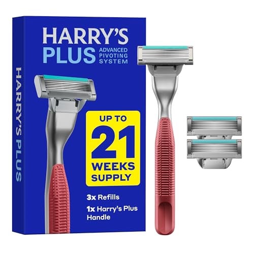 Harry's Harrys Plus Razor Shaving Kit for Men Premium Handle and 3 Razor Blade Cartridges Advanced Pivoting System Clay - Image 1