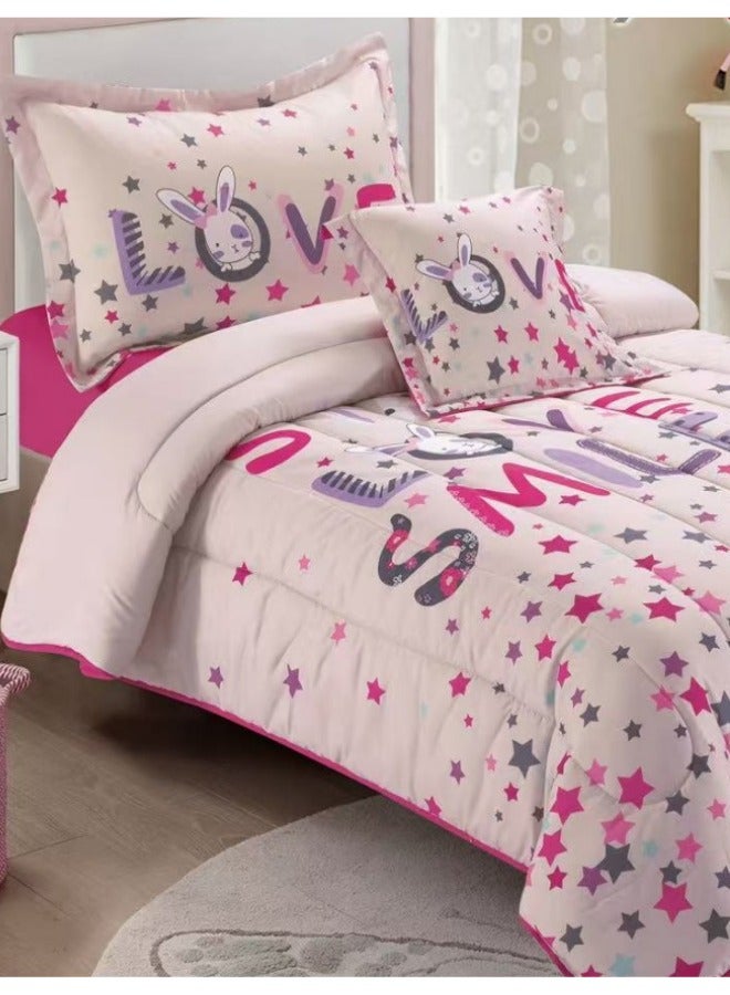 SMART HOME 4 Piece Reversible Plush Medium Quilted Kids Comforter Set Fitted Sheet 230X170cm Fits Single Bed for Boys and Girls Made of 100% Microfiber - Image 5