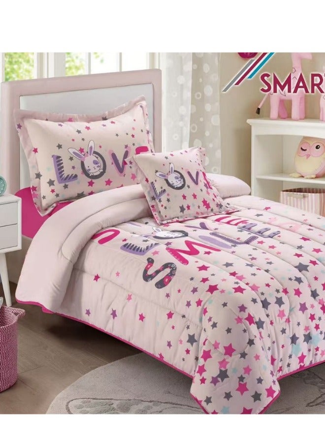 SMART HOME 4 Piece Reversible Plush Medium Quilted Kids Comforter Set Fitted Sheet 230X170cm Fits Single Bed for Boys and Girls Made of 100% Microfiber - Image 4