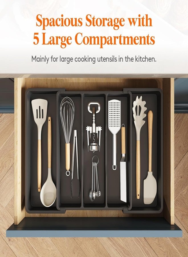 HDR MALL Organizer for Kitchen Drawers, Expandable Cooking Utensil Tray, Adjustable Cutlery Silverware Flatware Holder, Plastic Kitchen Spatula Tools and Gadgets Storage Divider, Large, Black - Image 3