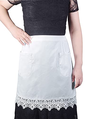 Love Potato Cotton White Lace Kitchen Waist Apron with Two Pockets Cosplay Costume - Image 5